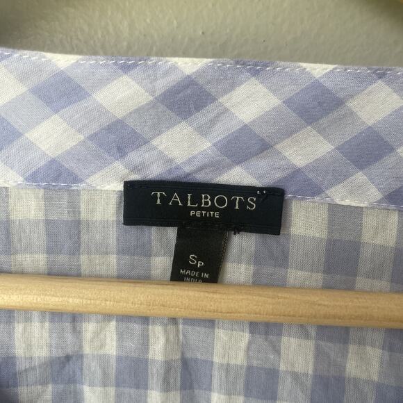 Talbots Popover Top Gingham Plaid Women’s Periwinkle Embroidered Boho Size SP - Picture 5 of 6